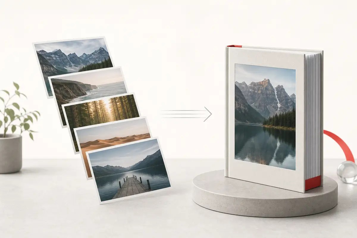 Several photo prints being gathered into one ordered document