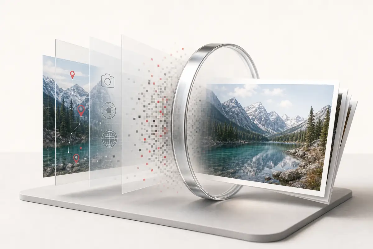 Photo layers passing through a privacy lens and emerging as a clean image