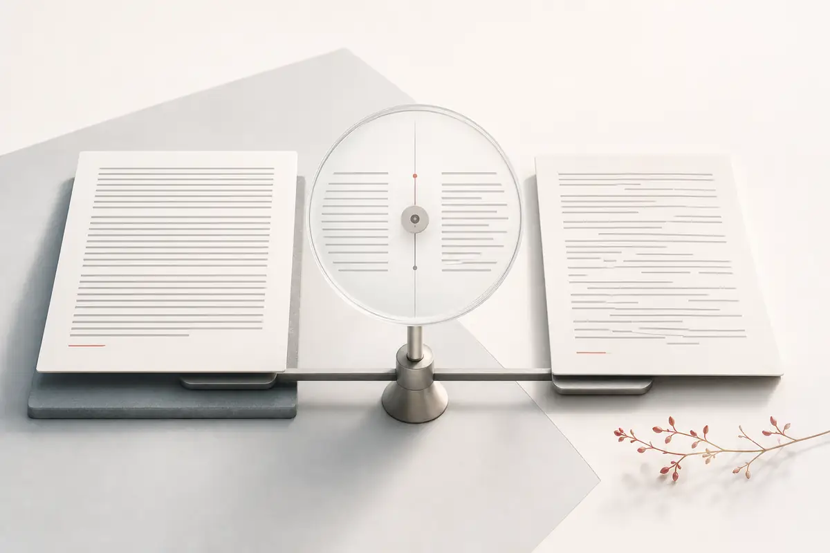 Two writing samples compared with a balanced inspection dial